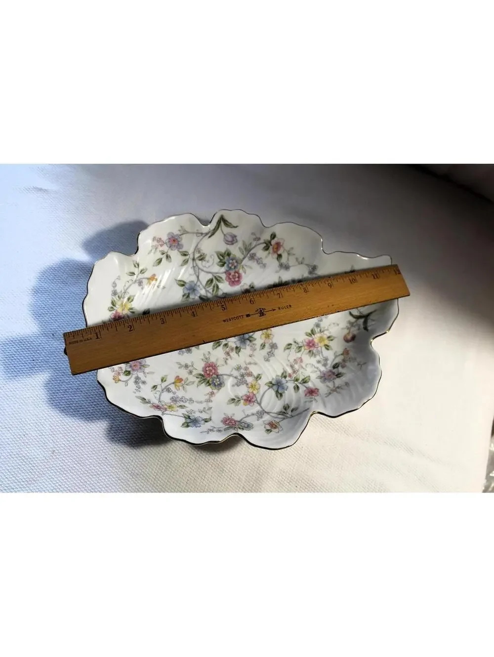 Vintage Andrea by Sadek Corona Large Leaf Tray, Pastel Floral on White